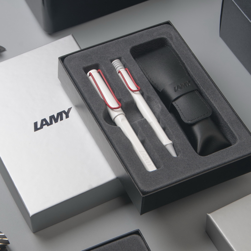 LAMY SAFARI 經典雙入筆套禮盒 (紅白限量 鋼珠筆+原子筆)